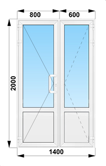 Входная штульповая дверь с глухим низом 1400x2000
